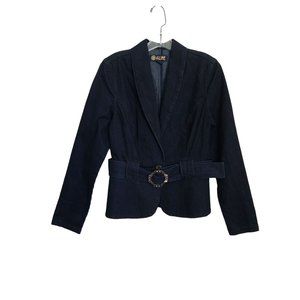 A-Line Dark Wash Belted Denim Blazer Jacket Women's Size Small